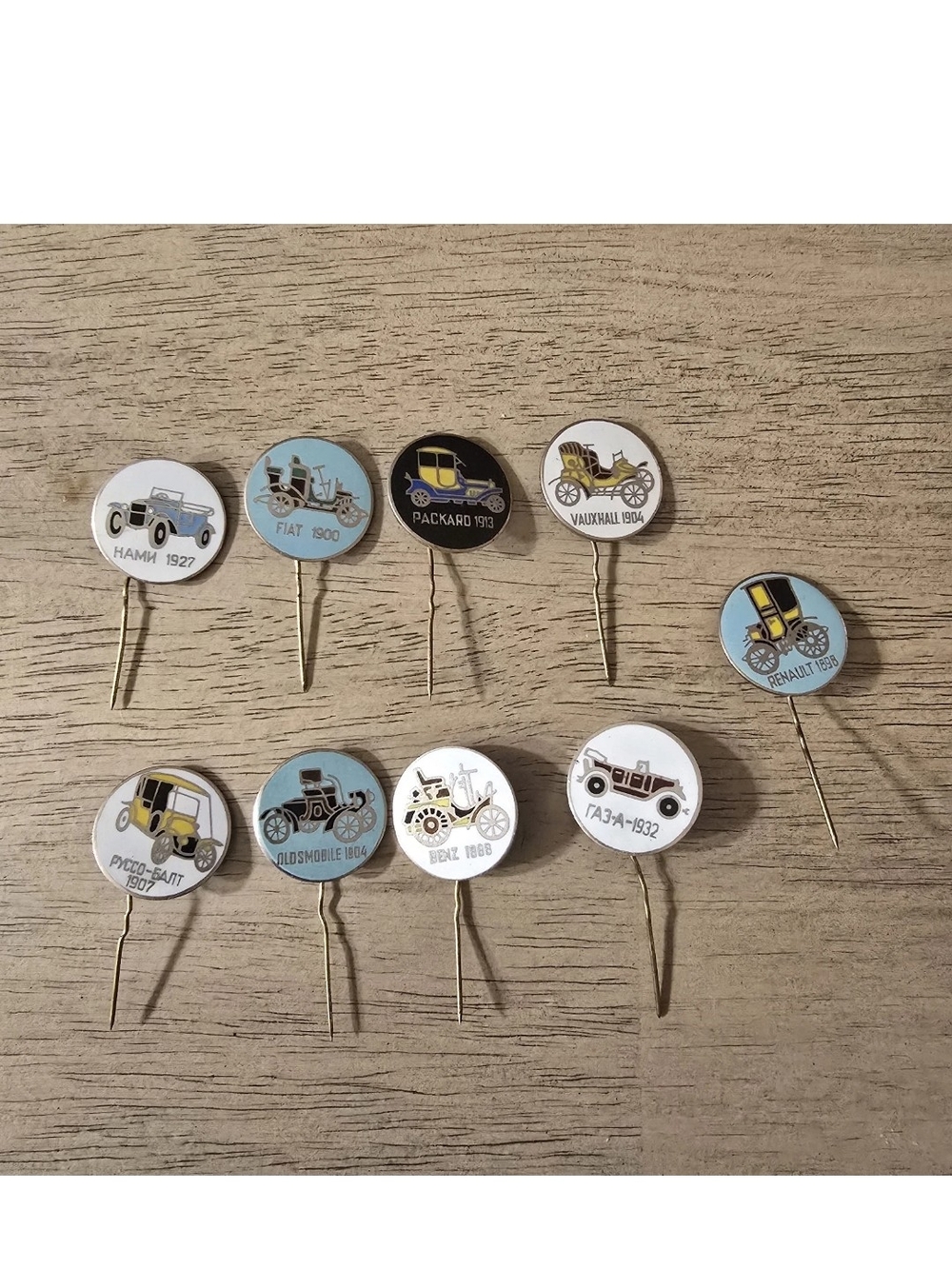 Vintage Soviet USSR Collection Enameled brass Pin Badges classic Cars/9 Total